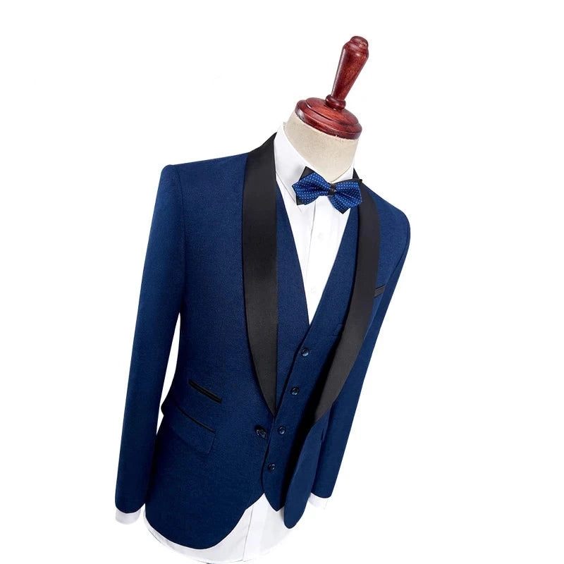 Bröllopssmoking För Män Med Byxor Design Svart Sjal Lapel Slim Fit Burgundy Blue Suit Herr - Blå