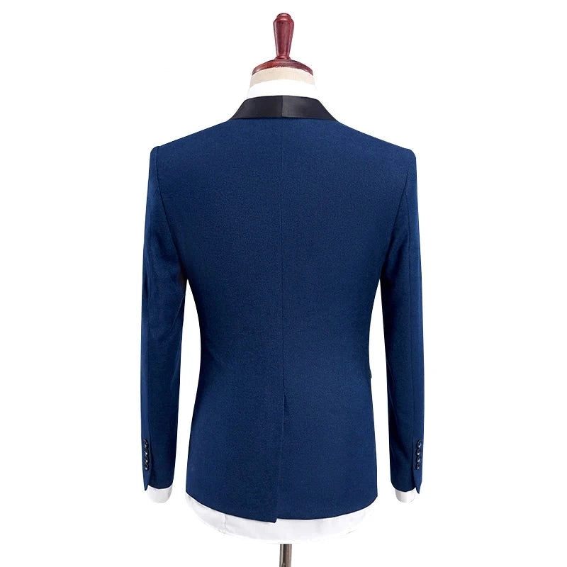 Bröllopssmoking För Män Med Byxor Design Svart Sjal Lapel Slim Fit Burgundy Blue Suit Herr - Blå