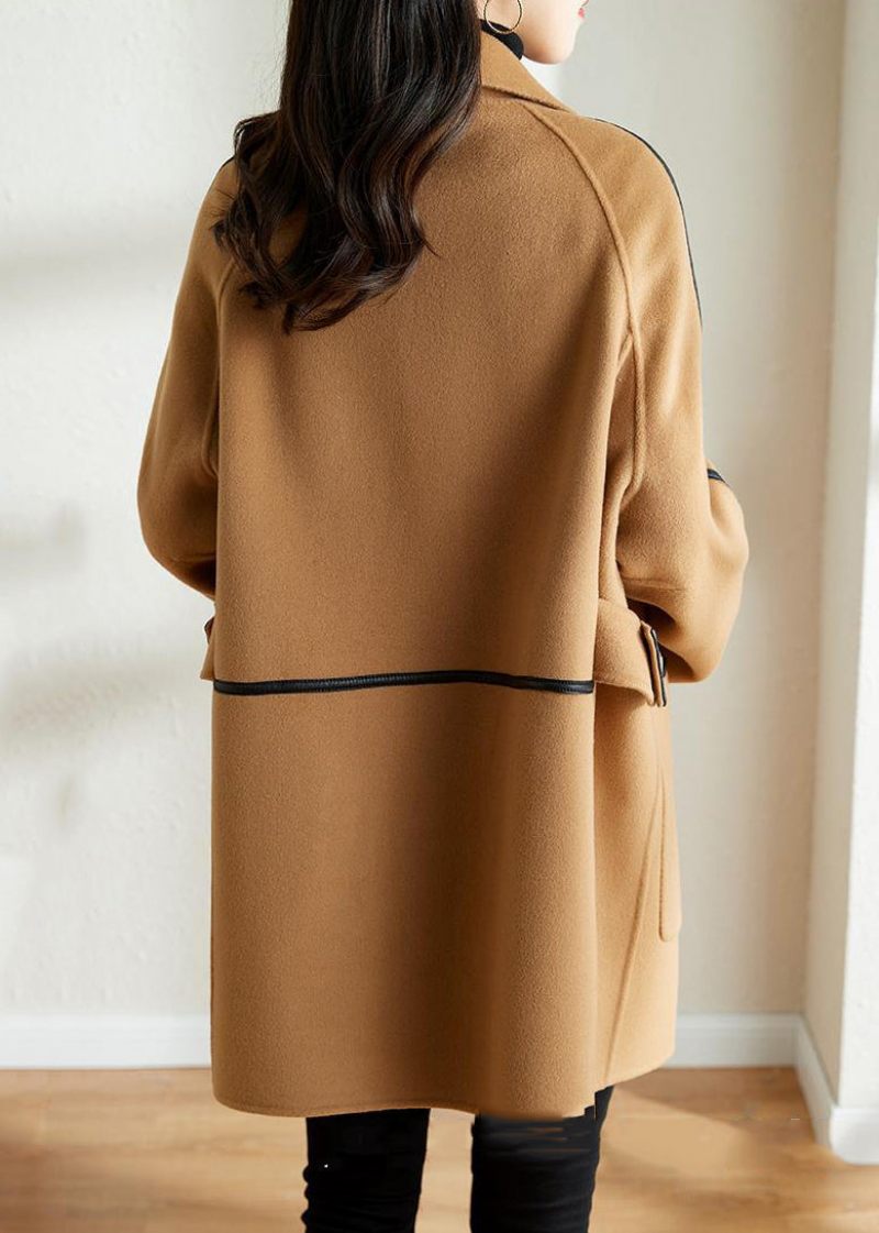 Camel Patchwork Woolen Trench Oversized Double Breast Fall - Trenchcoats för kvinnor