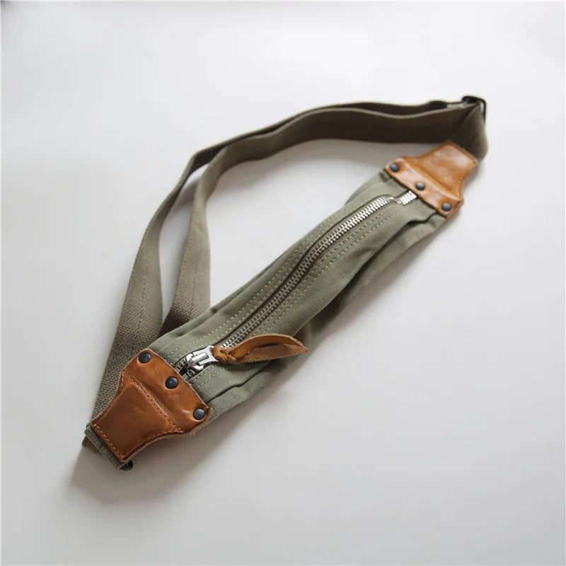 Canvas Och Äkta Läder Bröstväska Handgjorda Casual Travel Crossbody-väskor - Army Green