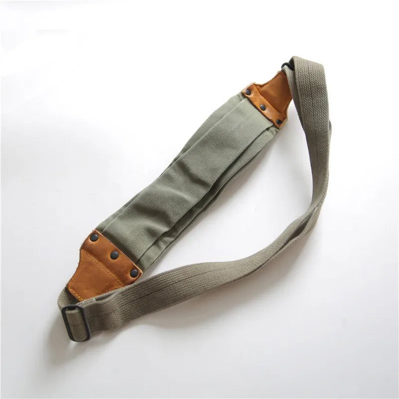 Canvas Och Äkta Läder Bröstväska Handgjorda Casual Travel Crossbody-väskor - Army Green