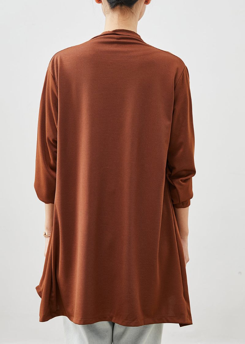 Caramel Patchwork Cotton Cardigans Asymmetrisk Spring - Koftor för kvinnor