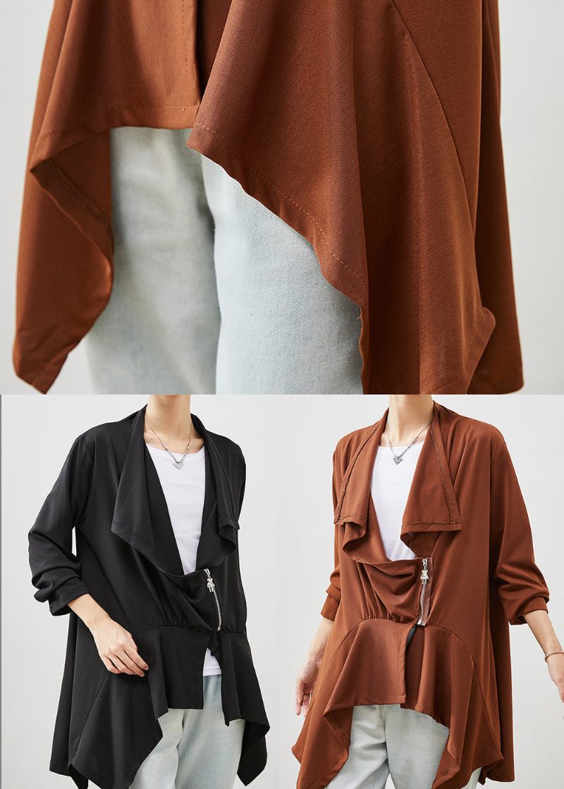 Caramel Patchwork Cotton Cardigans Asymmetrisk Spring - Koftor för kvinnor