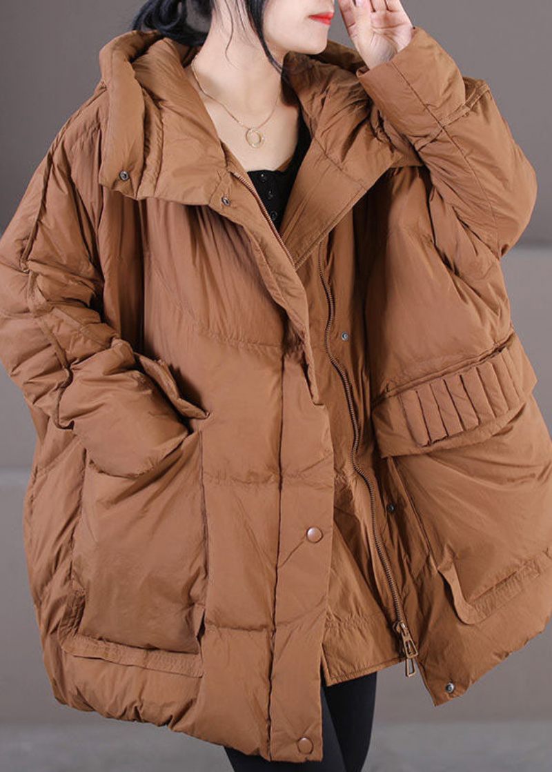 Caramel Warm Duck Down Puffer Jacka Hooded Oversized Winter