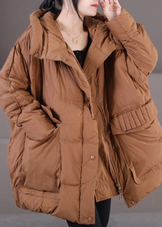 Caramel Warm Duck Down Puffer Jacka Hooded Oversized Winter