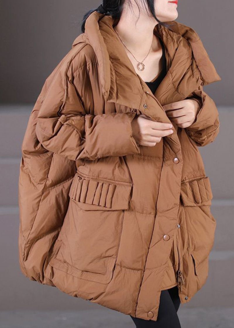 Caramel Warm Duck Down Puffer Jacka Hooded Oversized Winter - Dunjackor för kvinnor