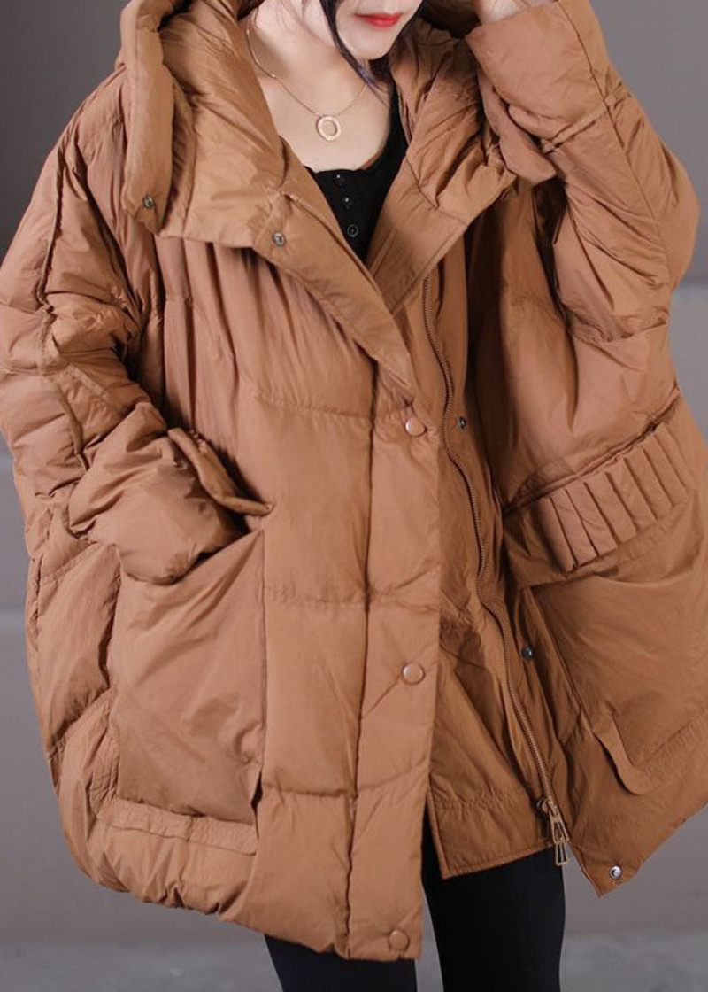 Caramel Warm Duck Down Puffer Jacka Hooded Oversized Winter - Dunjackor för kvinnor