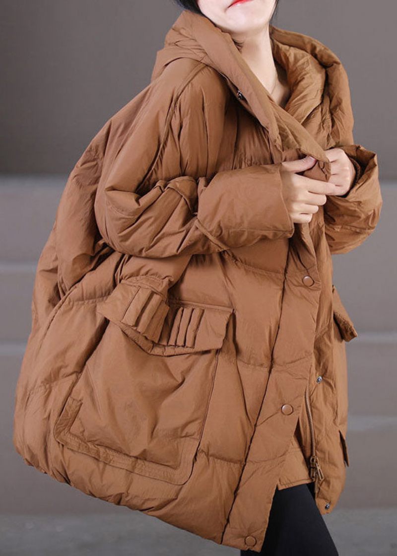 Caramel Warm Duck Down Puffer Jacka Hooded Oversized Winter - Dunjackor för kvinnor