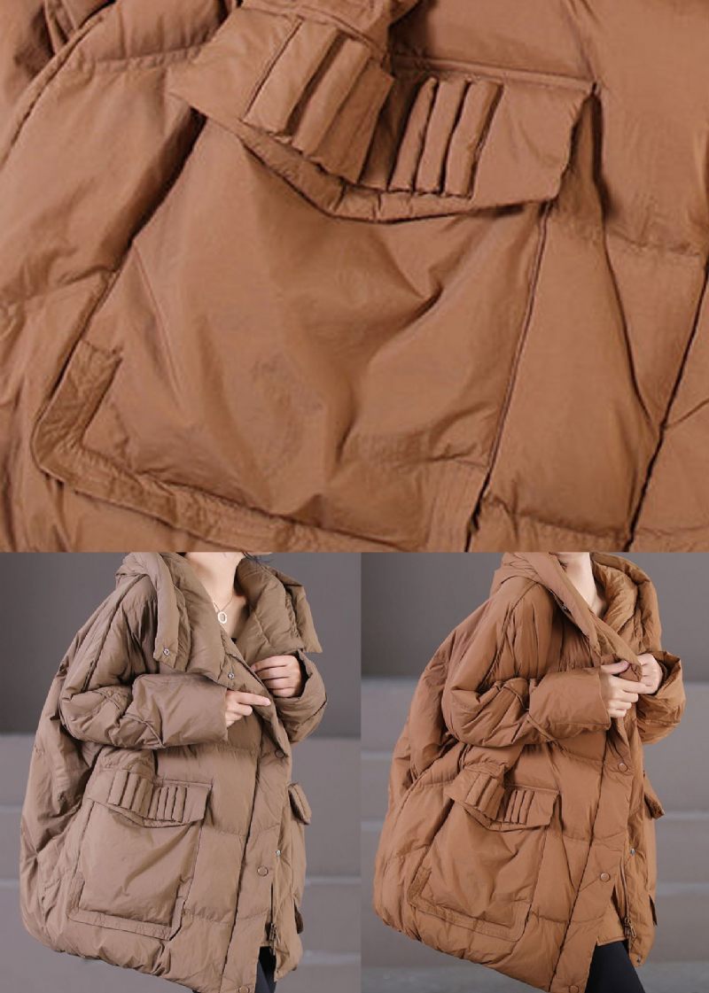 Caramel Warm Duck Down Puffer Jacka Hooded Oversized Winter - Dunjackor för kvinnor