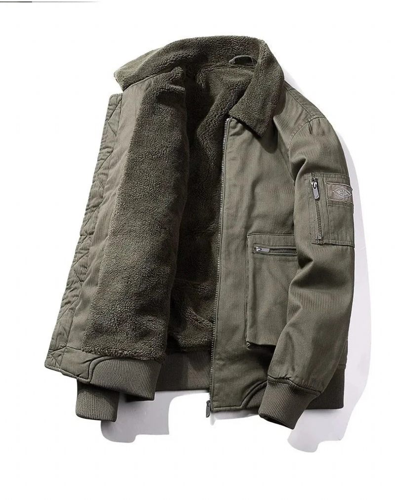 Cashmere Thicken Jacka För Män Vindtät Varm Kappa Hane Bomull Cargo Jackor Vinter - Army Green