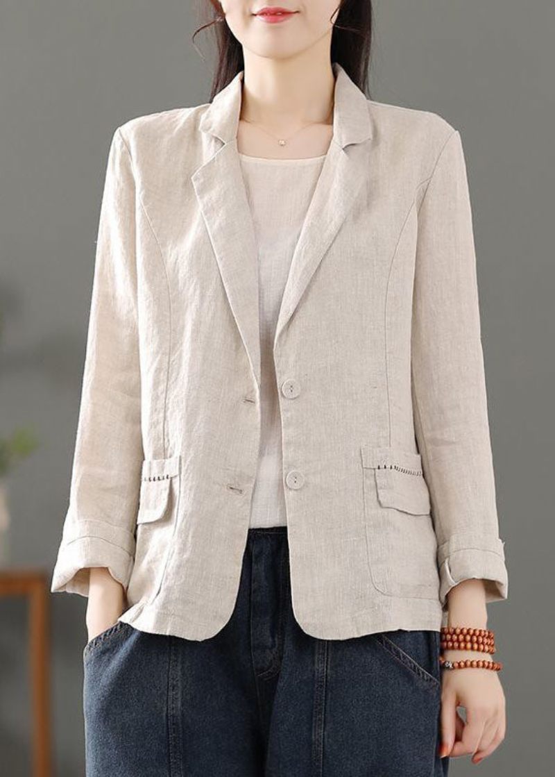 Casual Beige Fickor Patchwork Button Linnerockar Spring