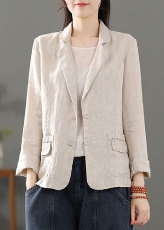 Casual Beige Fickor Patchwork Button Linnerockar Spring