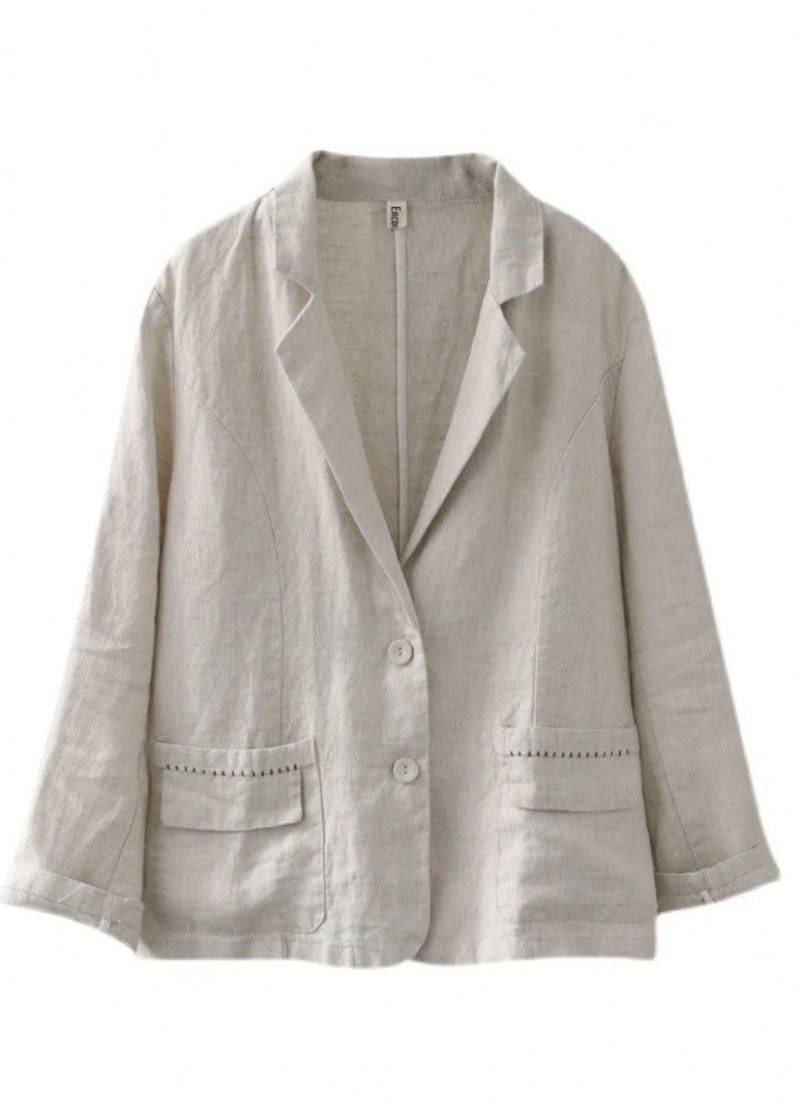 Casual Beige Fickor Patchwork Button Linnerockar Spring - Vinterkappor för kvinnor