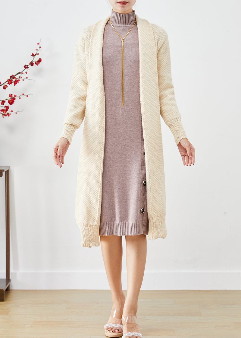 Casual Beige Oversized Cashmere Stickade Långa Cardigans Hösten