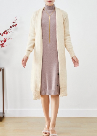 Casual Beige Oversized Cashmere Stickade Långa Cardigans Hösten