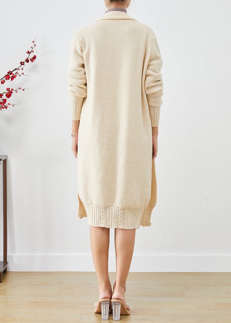 Casual Beige Oversized Cashmere Stickade Långa Cardigans Hösten - Koftor för kvinnor