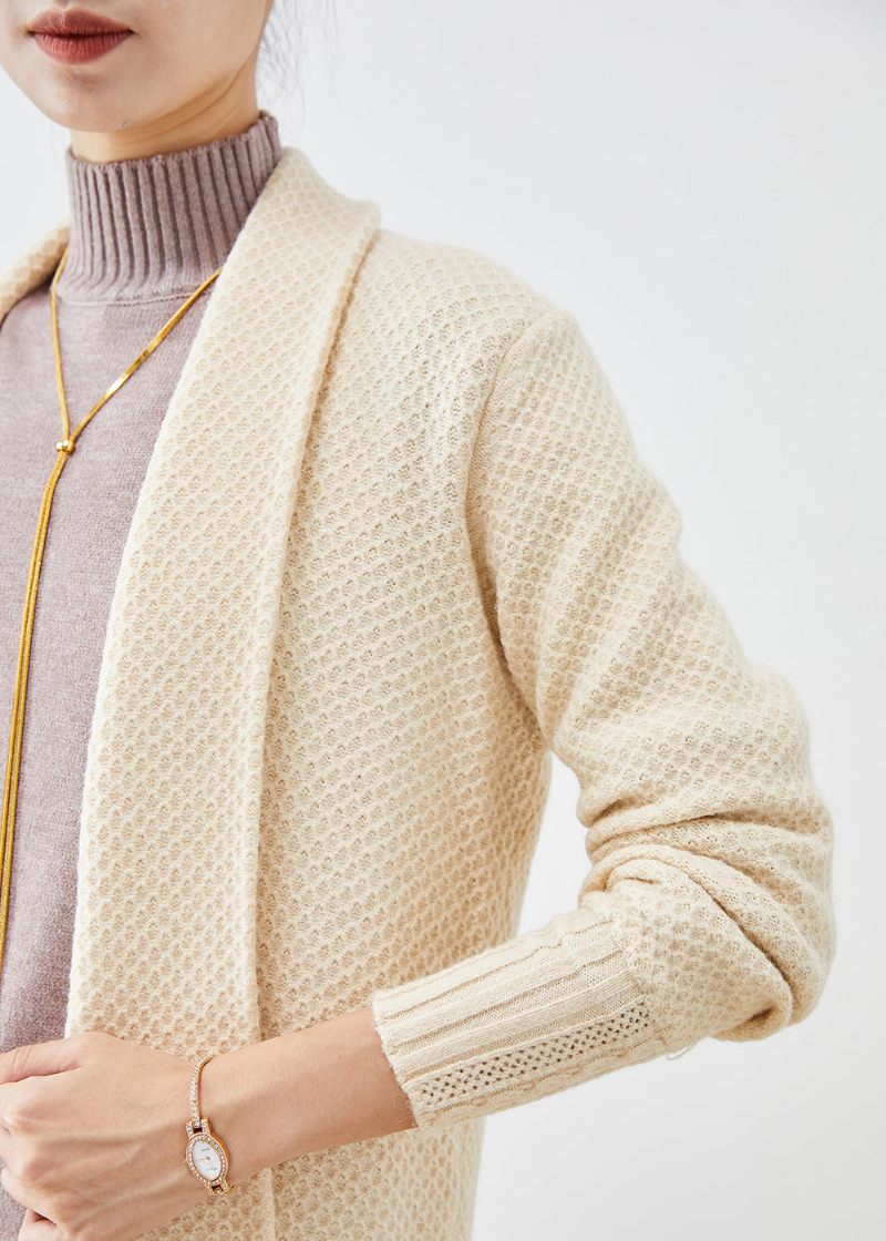 Casual Beige Oversized Cashmere Stickade Långa Cardigans Hösten - Koftor för kvinnor