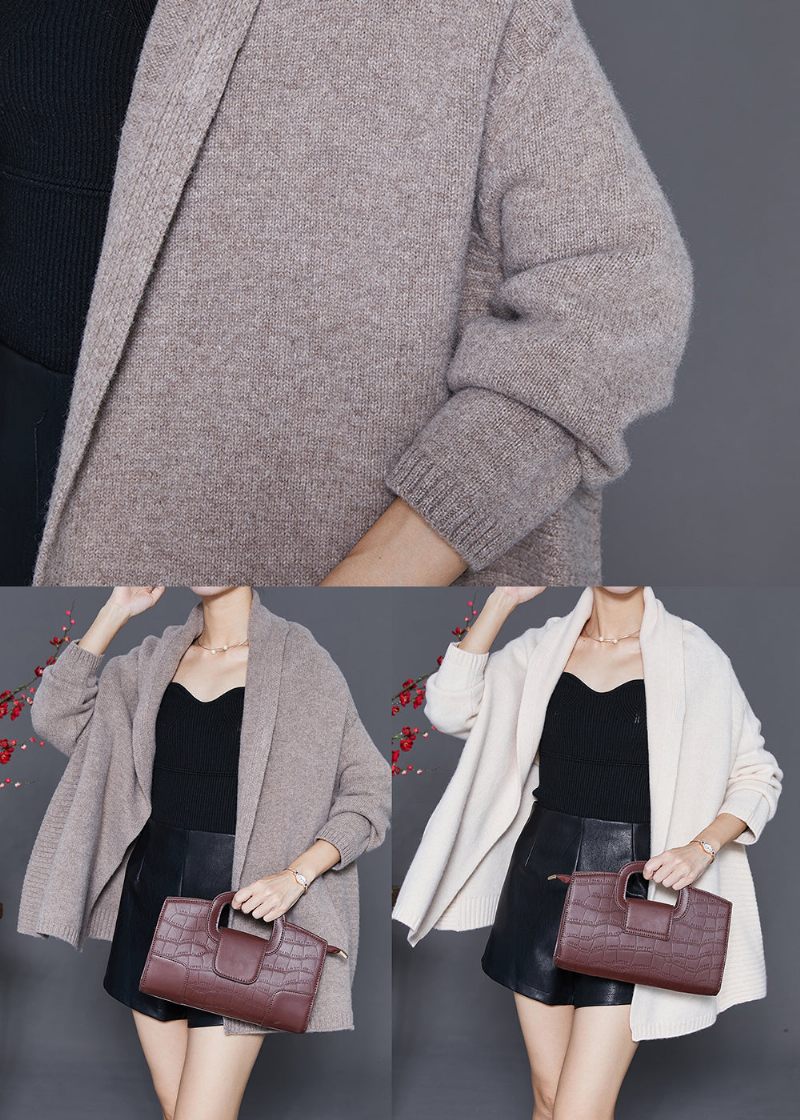 Casual Beige Oversized Tjock Stickad Cardigan Fall - Koftor för kvinnor