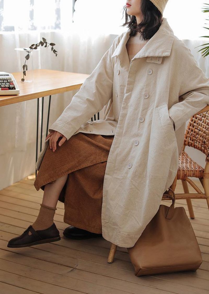 Casual Beige Parkas För Kvinnor Plus Size Varm Vinterkappa Dubbla Bröstfickor Vinter Ytterkläder - Dunjackor för kvinnor