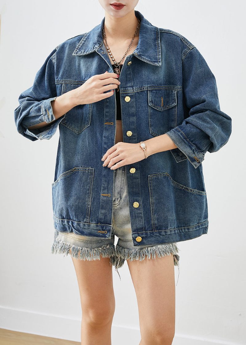 Casual Blå Oversized Patchwork Denimrockar Hösten - Vinterkappor för kvinnor