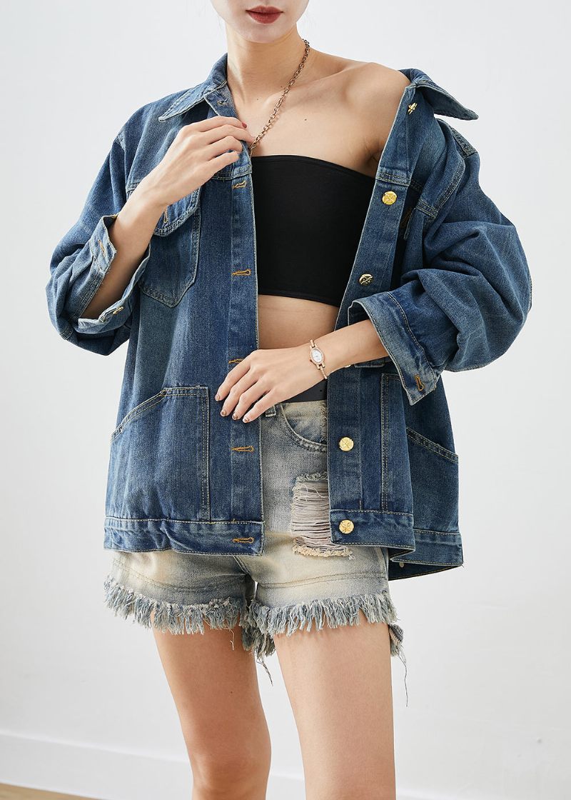 Casual Blå Oversized Patchwork Denimrockar Hösten - Vinterkappor för kvinnor