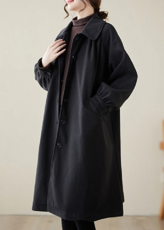 Casual Black Lapel Oversized Woolen Trench Spring