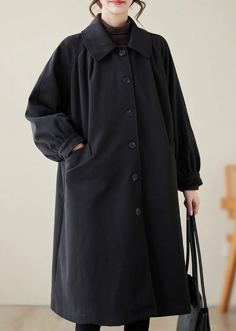 Casual Black Lapel Oversized Woolen Trench Spring - Ullrockar för kvinnor