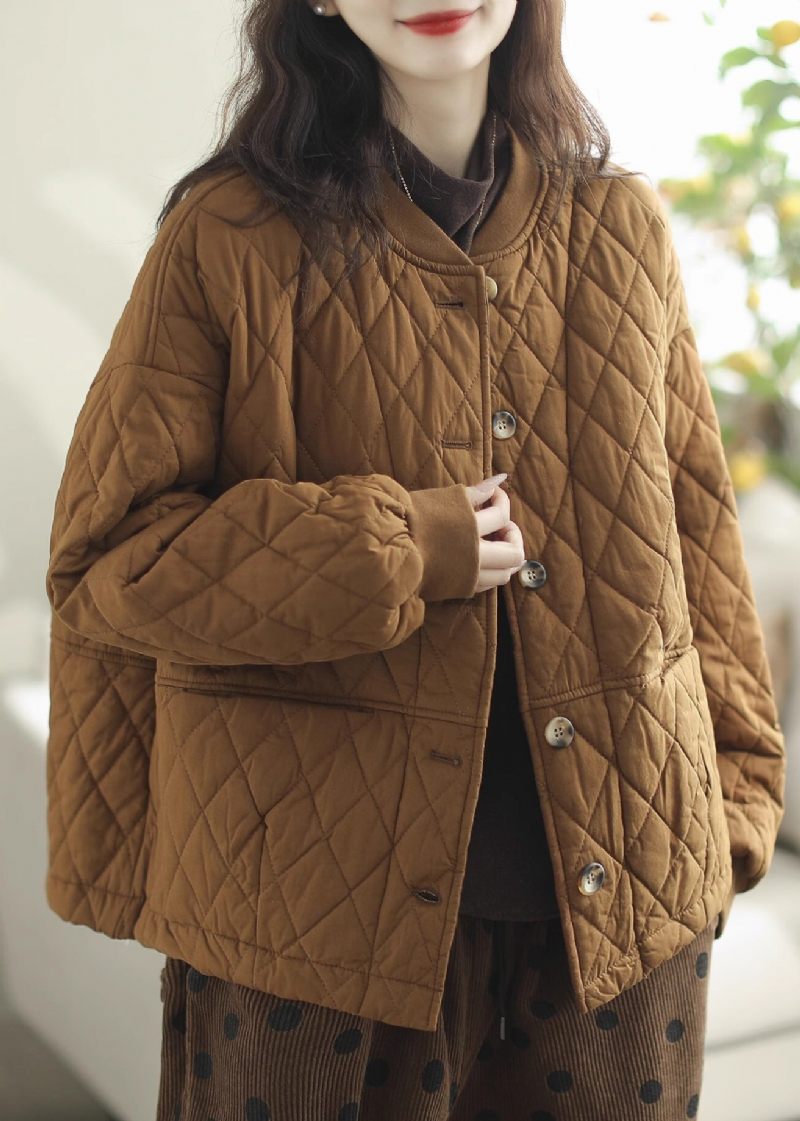 Casual Brown Oversized Varma Fina Bomullsfyllda Kappor Vinter