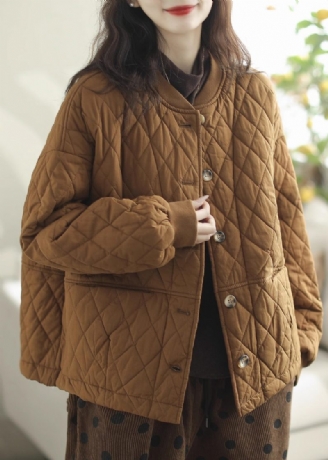 Casual Brown Oversized Varma Fina Bomullsfyllda Kappor Vinter