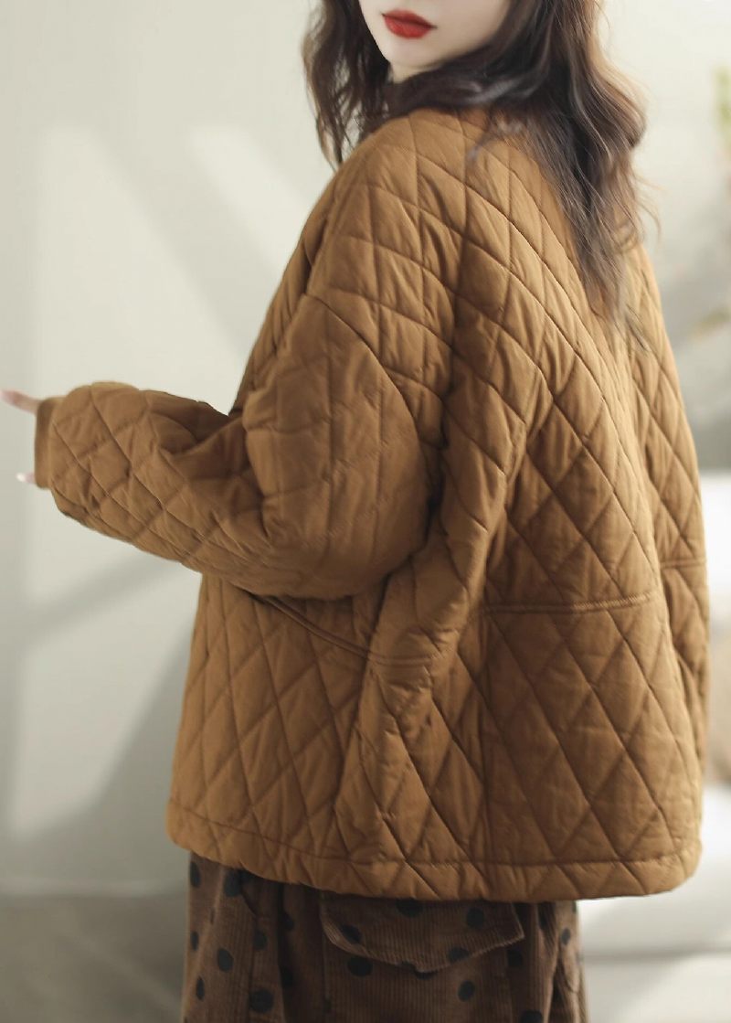 Casual Brown Oversized Varma Fina Bomullsfyllda Kappor Vinter - Vinterkappor för kvinnor