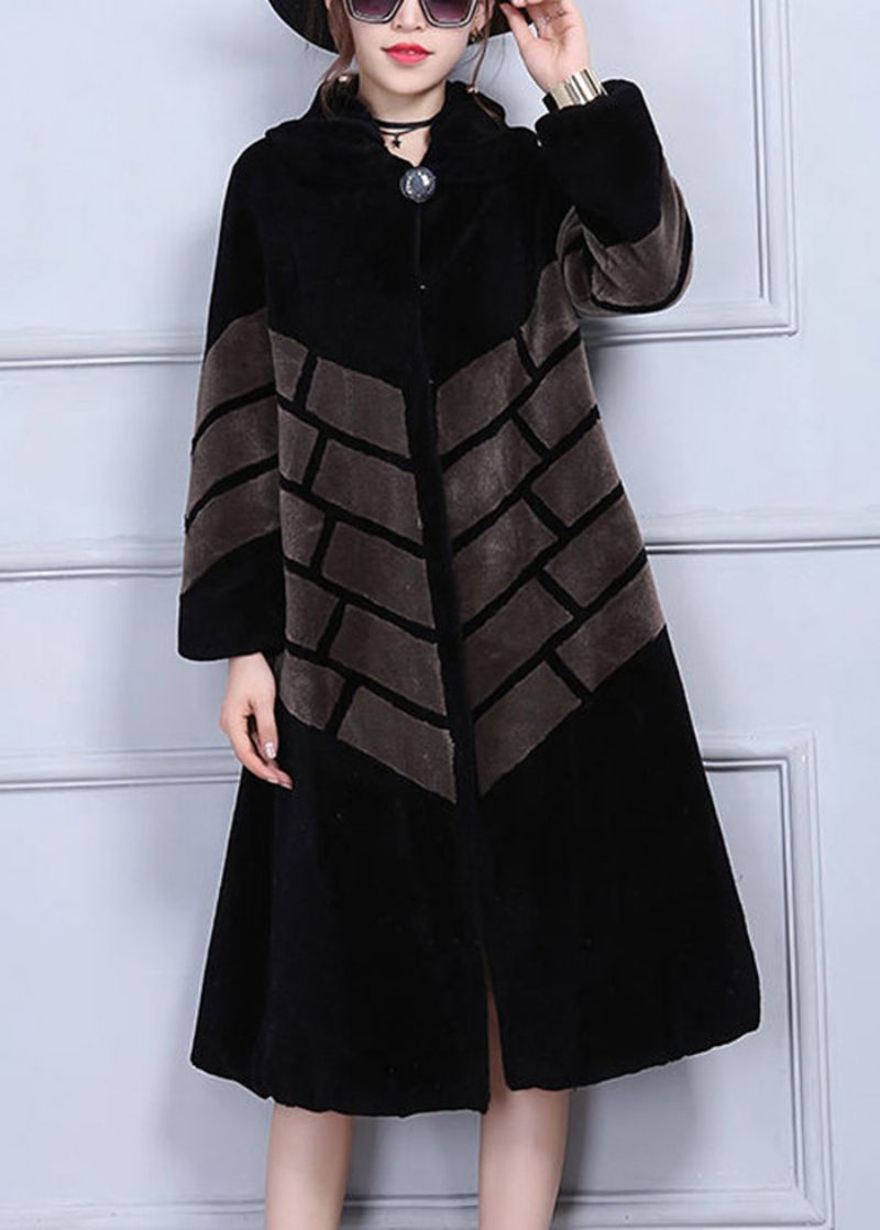 Casual Choklad Oversized Patchwork Ulljackor Vinter