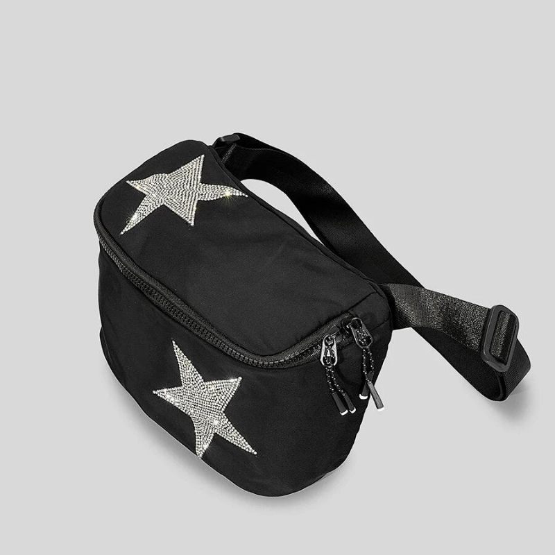 Casual Diamonds Stars Pattern Crossbody-väskor För Kvinnor Designer Canvas Axelväskor Lyx - Stor Svart