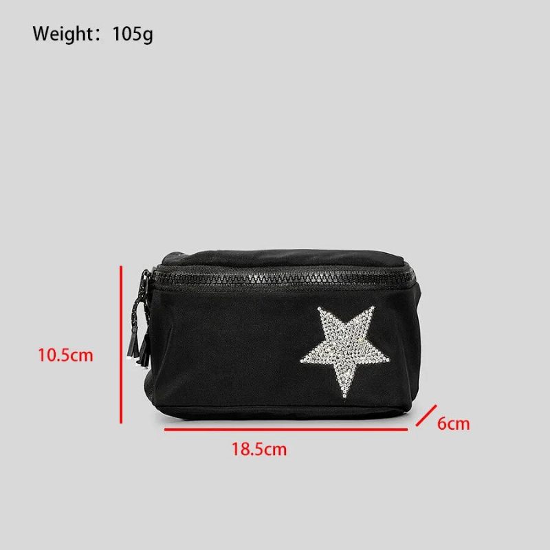 Casual Diamonds Stars Pattern Crossbody-väskor För Kvinnor Designer Canvas Axelväskor Lyx - Stor Svart