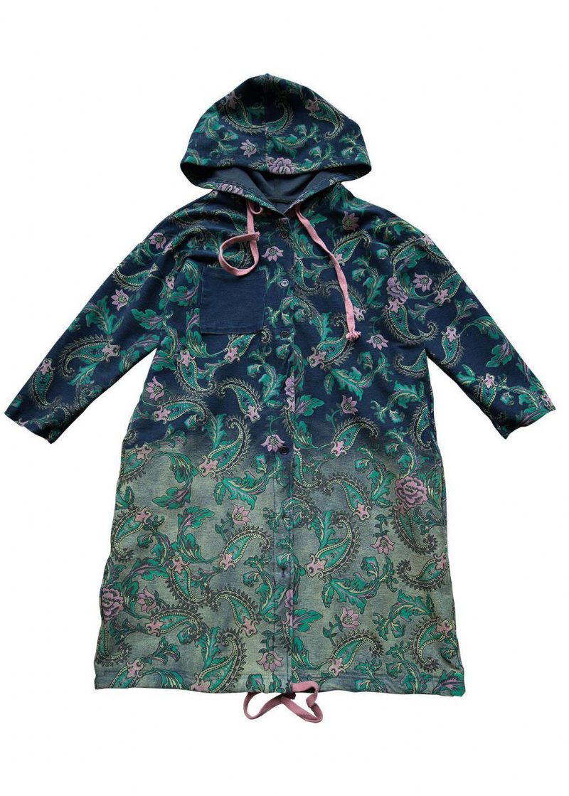 Casual Grön Gradient Färg Hooded Fickor Print Bomull Denim Trench Spring - Vinterkappor för kvinnor