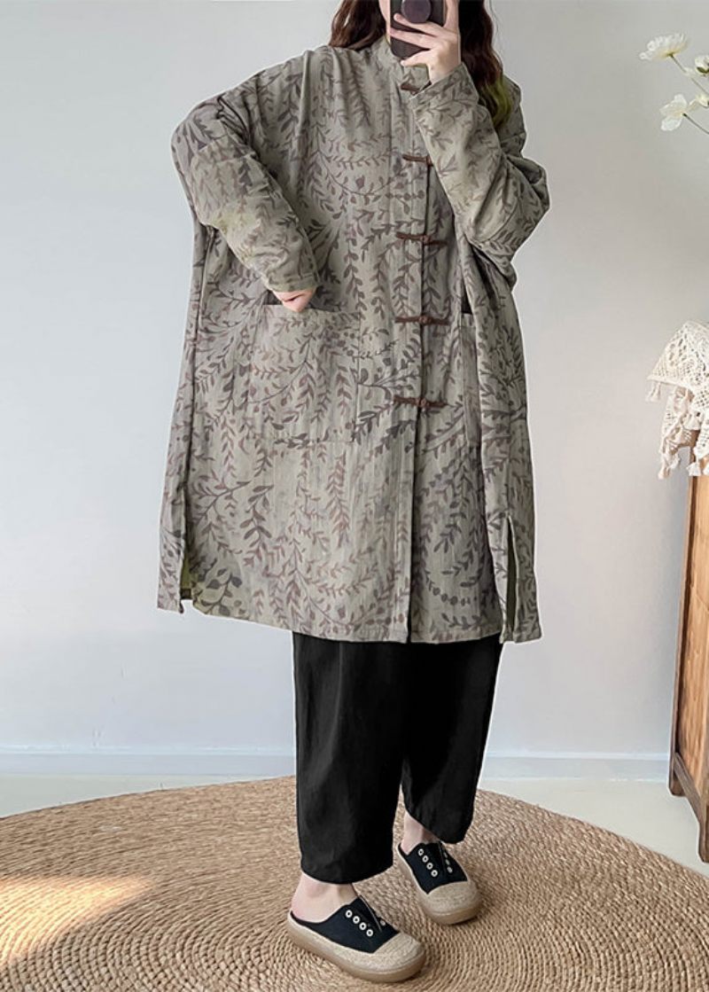 Casual Grön Oversized Print Linnerock Ytterkläder Höst - Trenchcoats för kvinnor