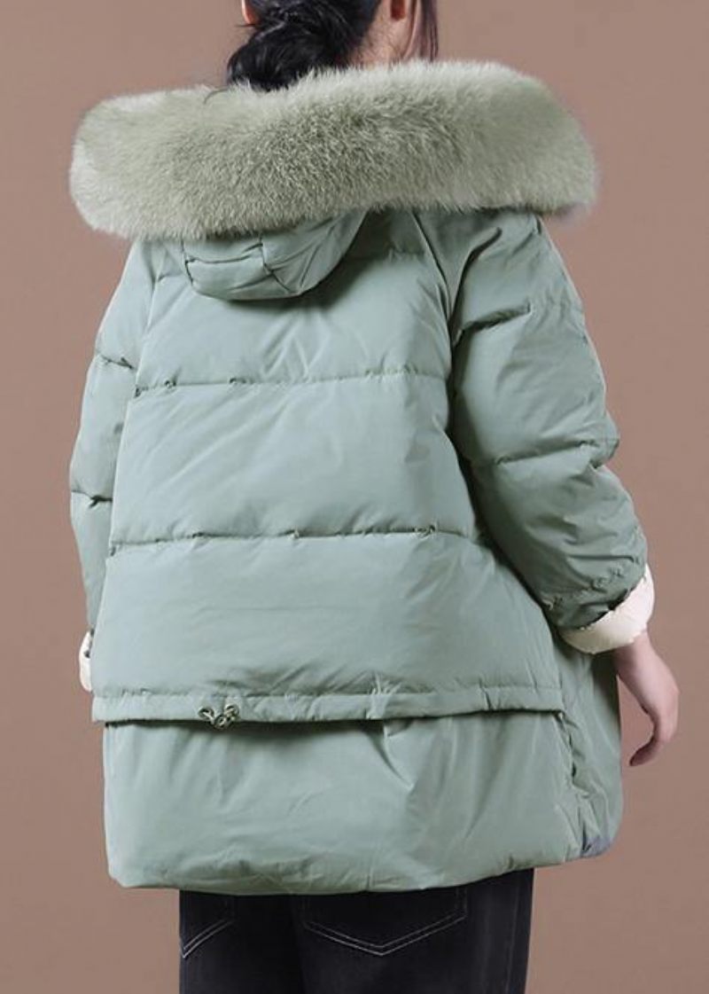 Casual Grön Varm Vinterkappa Plus Size Kläder Parka Huva Pälskrage Kappor - Dunjackor för kvinnor