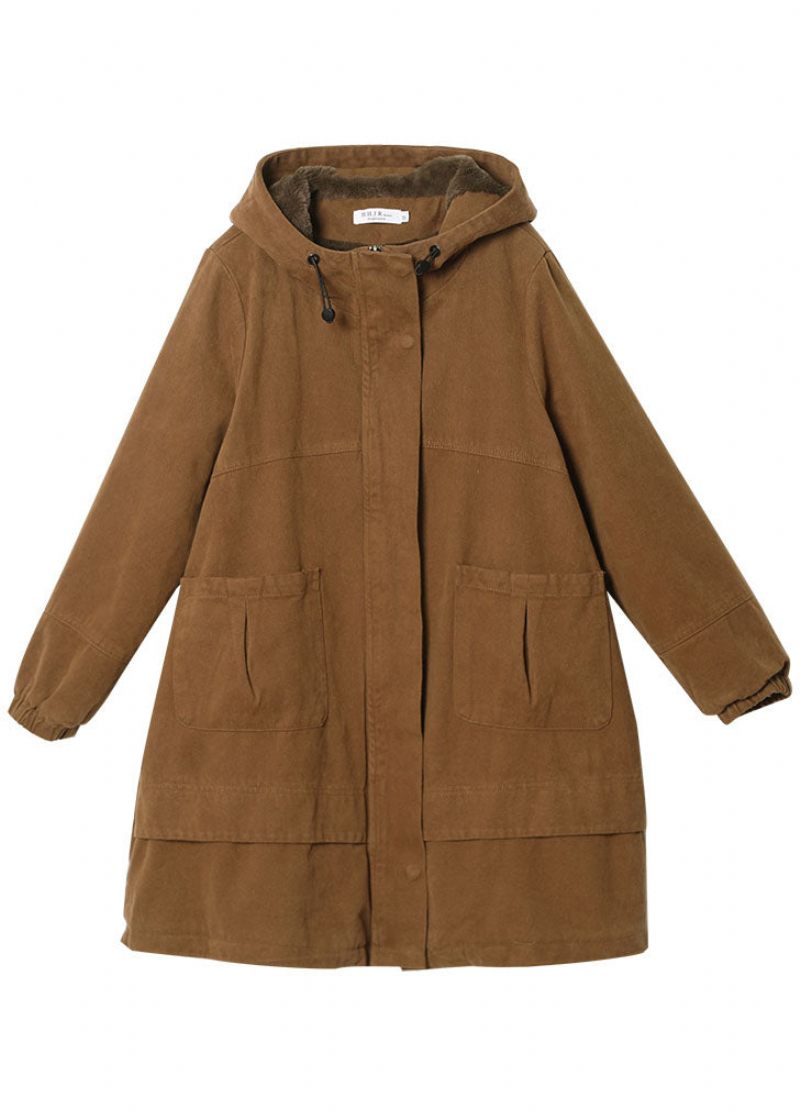 Casual Khaki Dragsko Fickor Bomullsfylld Parka Vinter - Kaki