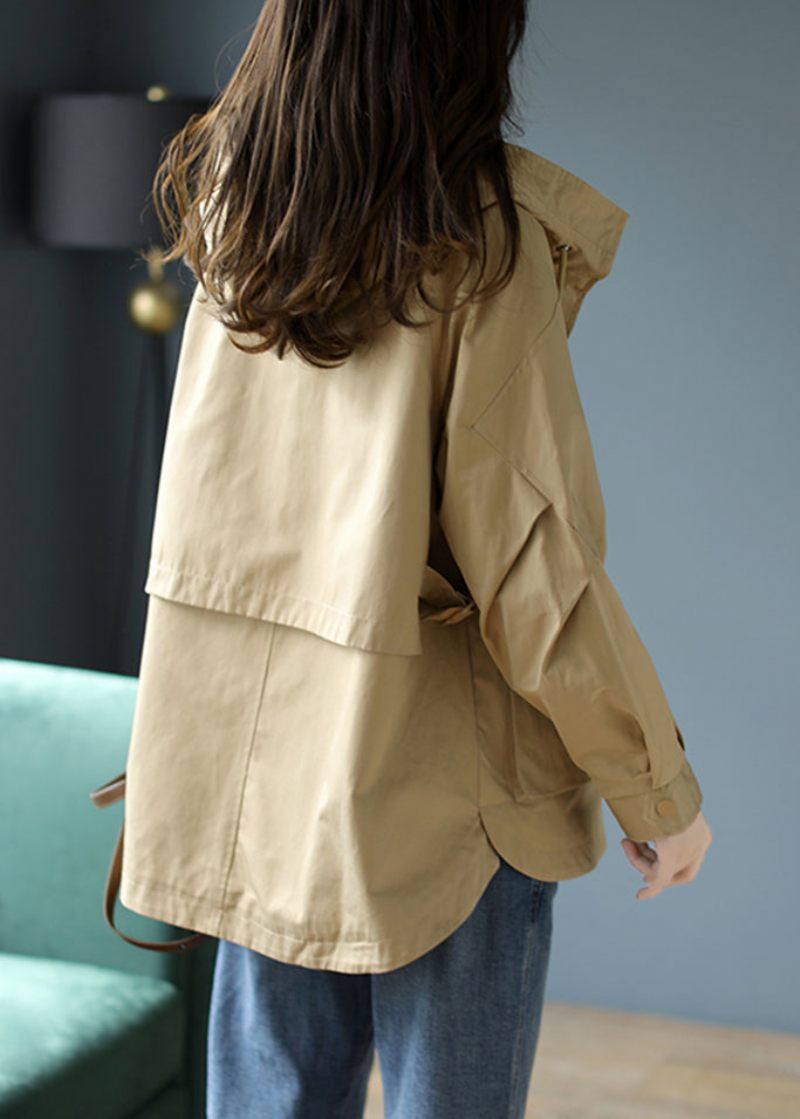 Casual Khaki Hooded Patchwork Coat Spring - Vinterkappor för kvinnor