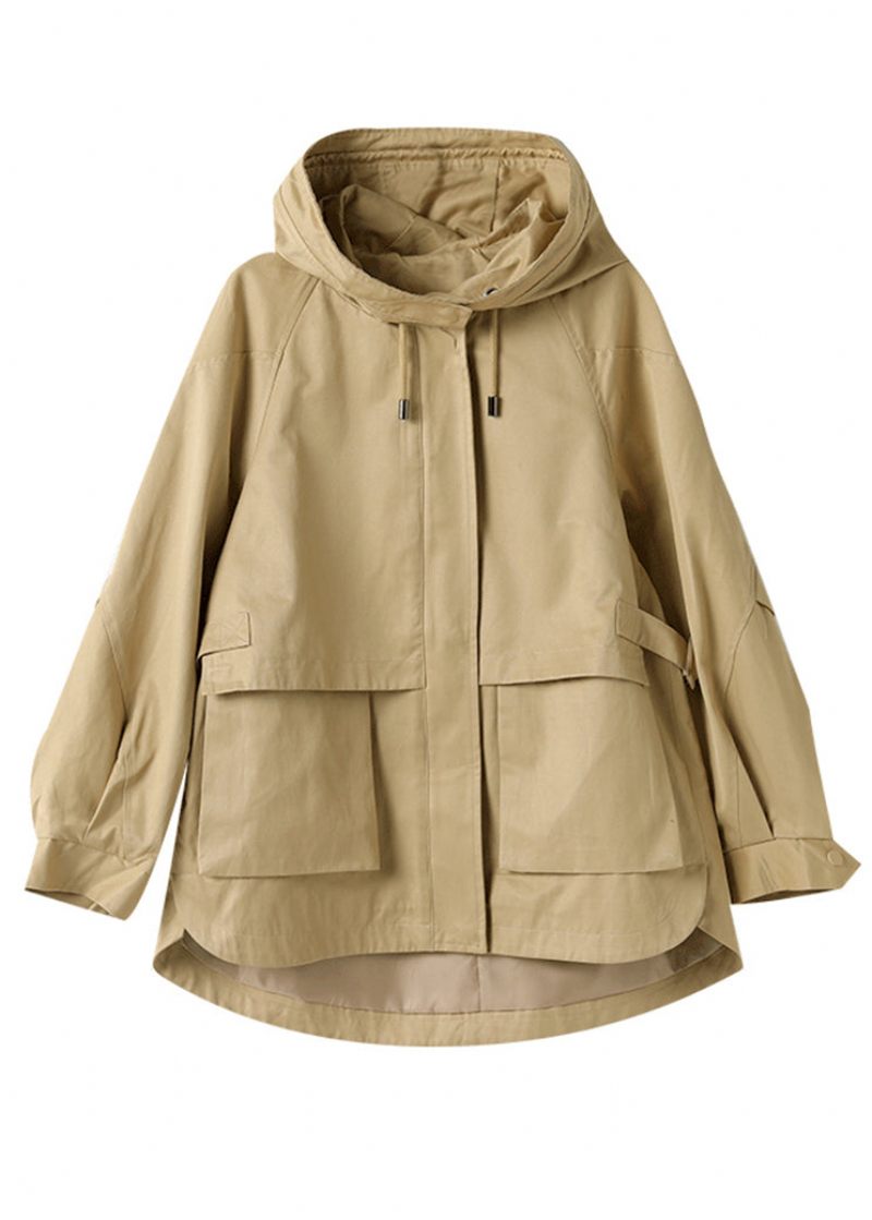 Casual Khaki Hooded Patchwork Coat Spring - Vinterkappor för kvinnor