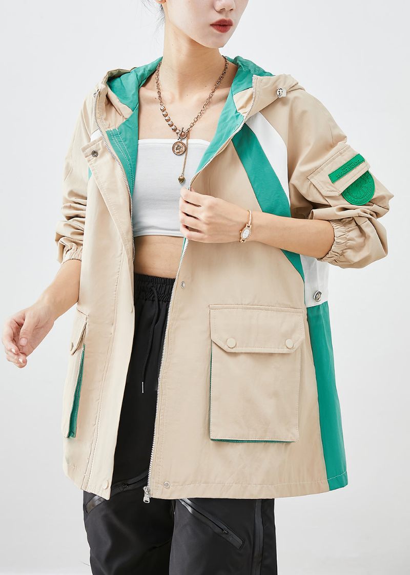 Casual Khaki Oversized Patchwork Applikation Cotton Jacka Fall