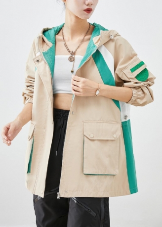 Casual Khaki Oversized Patchwork Applikation Cotton Jacka Fall