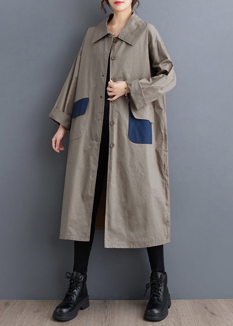 Casual Khaki Peter Pan Krage Fickor Cotton Trench Fall