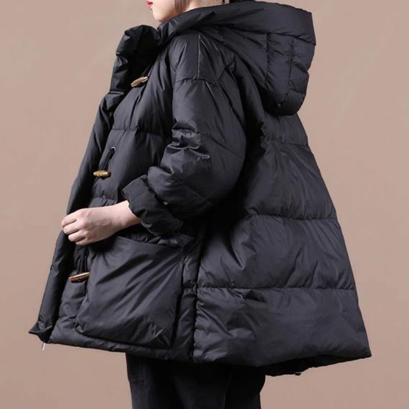 Casual Lössittande Kvinnor Parka Overcoat Svart Hooded Pockets Cotton Coat - Dunjackor för kvinnor