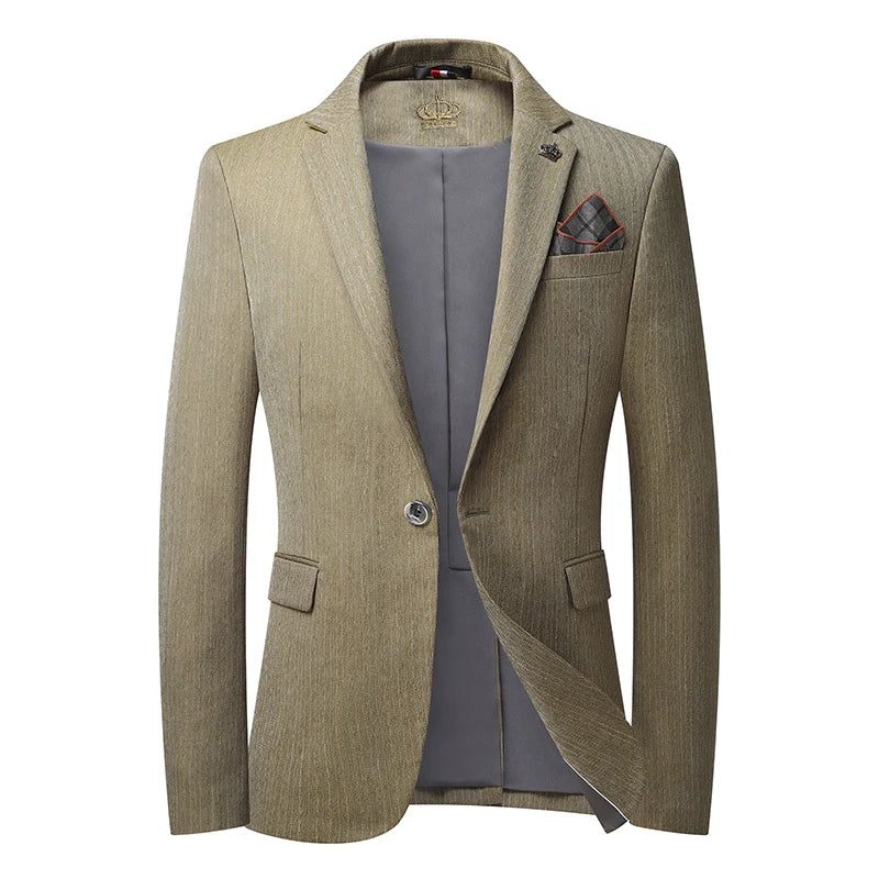 Casual Men Blazer Bomull Slim Suit Man Kostymer Jacka Blazers Herrkläder - Beige