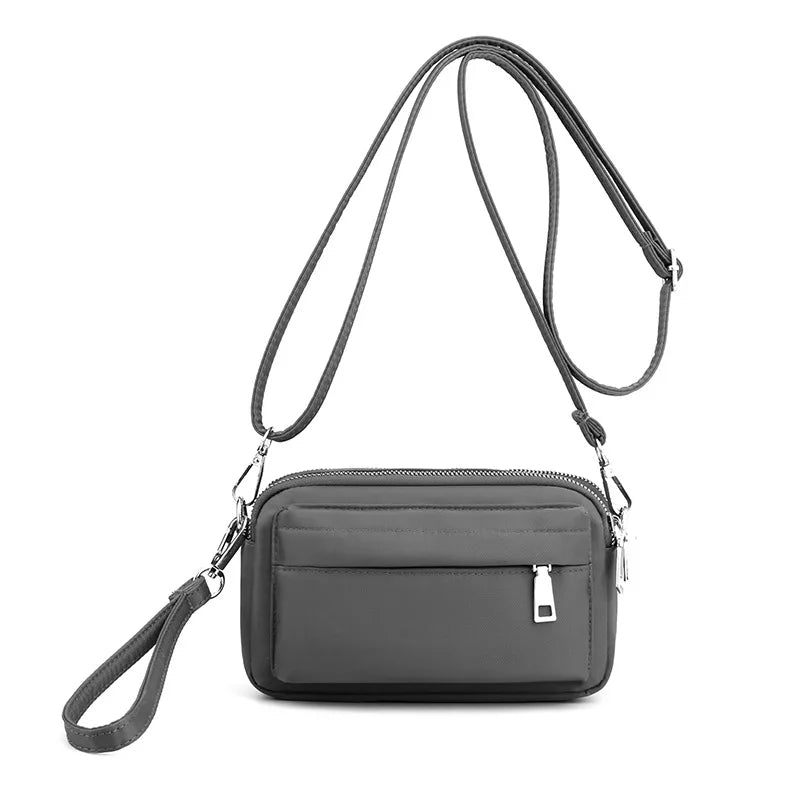 Casual Mobiltelefonväska Kvinnlig Nylon Clutch Lättvikt Outdoor Travel Axelväskor Solid Messenger Bag För Kvinnor - Svart