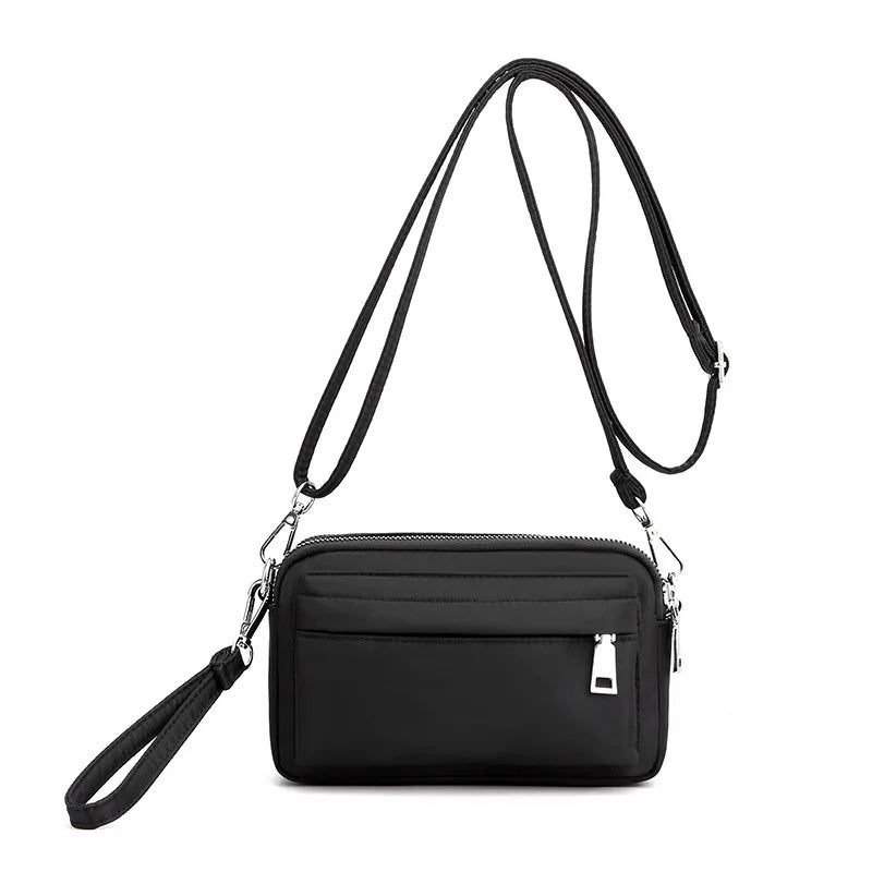 Casual Mobiltelefonväska Kvinnlig Nylon Clutch Lättvikt Outdoor Travel Axelväskor Solid Messenger Bag För Kvinnor - Svart