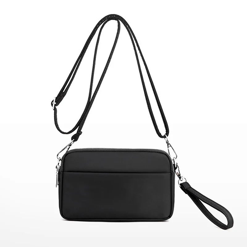 Casual Mobiltelefonväska Kvinnlig Nylon Clutch Lättvikt Outdoor Travel Axelväskor Solid Messenger Bag För Kvinnor - Svart