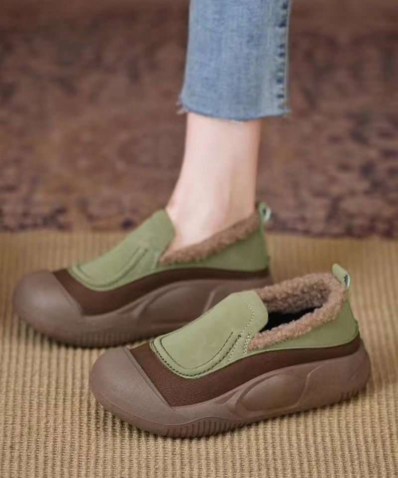 Casual Mörkgrön Plattform Penny Loafers Konstläder Fuzzy Wool Fodrad - Ullrockar för kvinnor