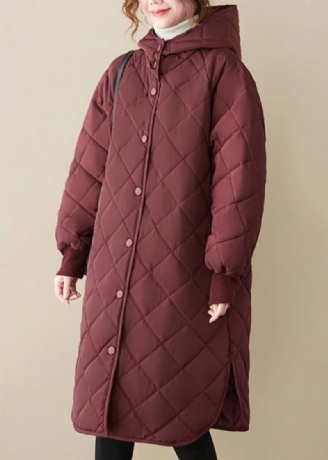 Casual Mulberry Hooded Patchwork Fina Bomullsfyllda Kappor Vinter