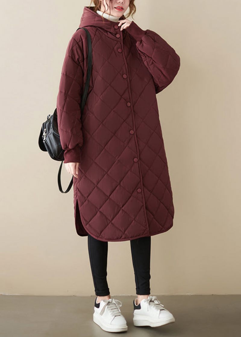 Casual Mulberry Hooded Patchwork Fina Bomullsfyllda Kappor Vinter - Dunjackor för kvinnor